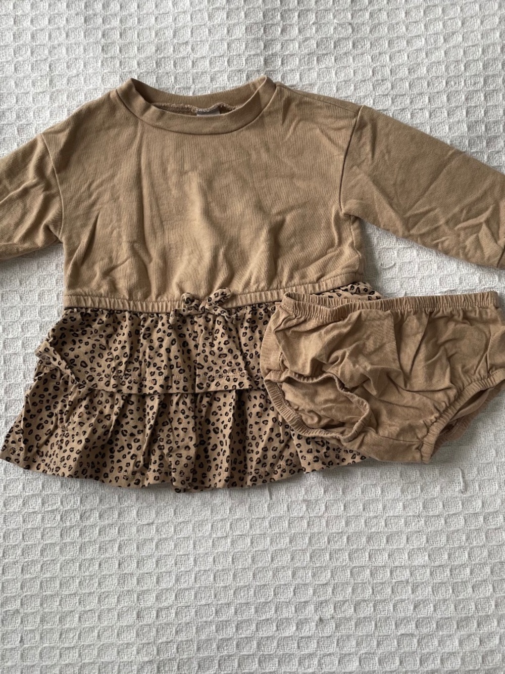 Carter's Tan/Leporde Print Long Sleeve Dress - Size 12m